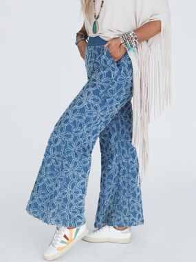 Floral Bloom Wide Leg Flare Boot Women’s Boho Pull-On Pants